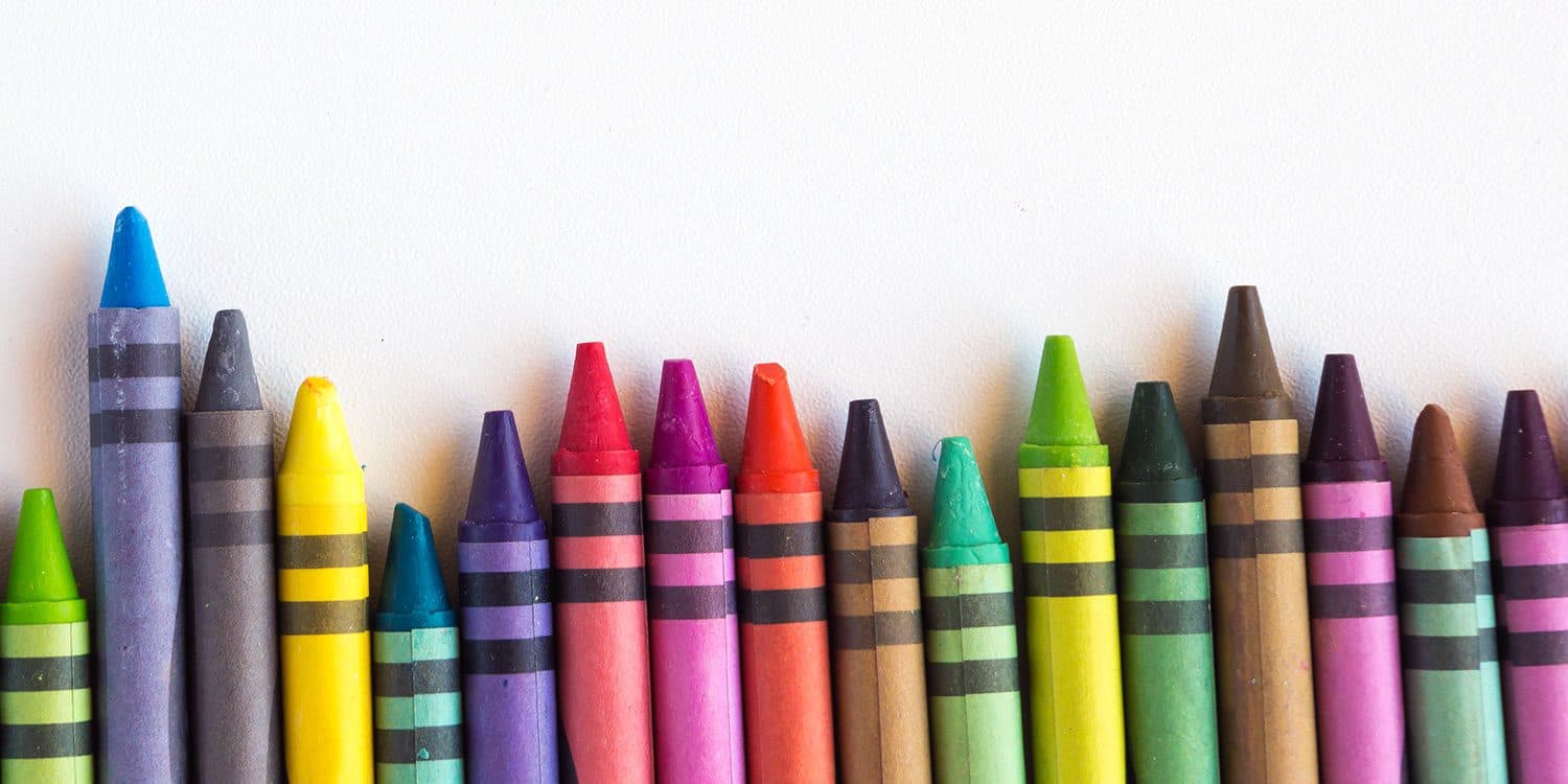 A row of colorful crayons